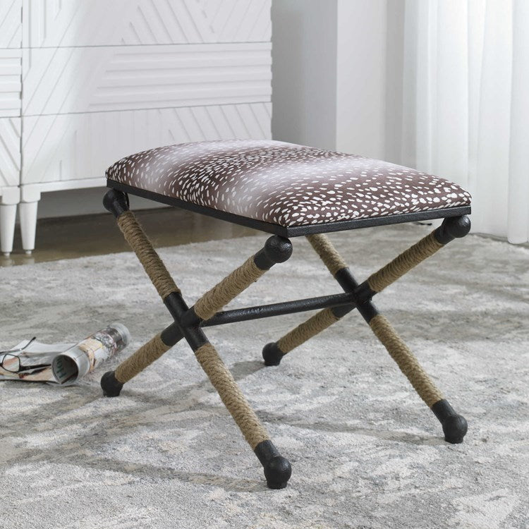 Uttermost Fawn Fabric Seat Natural Rope & Iron Small Bench - Image 1