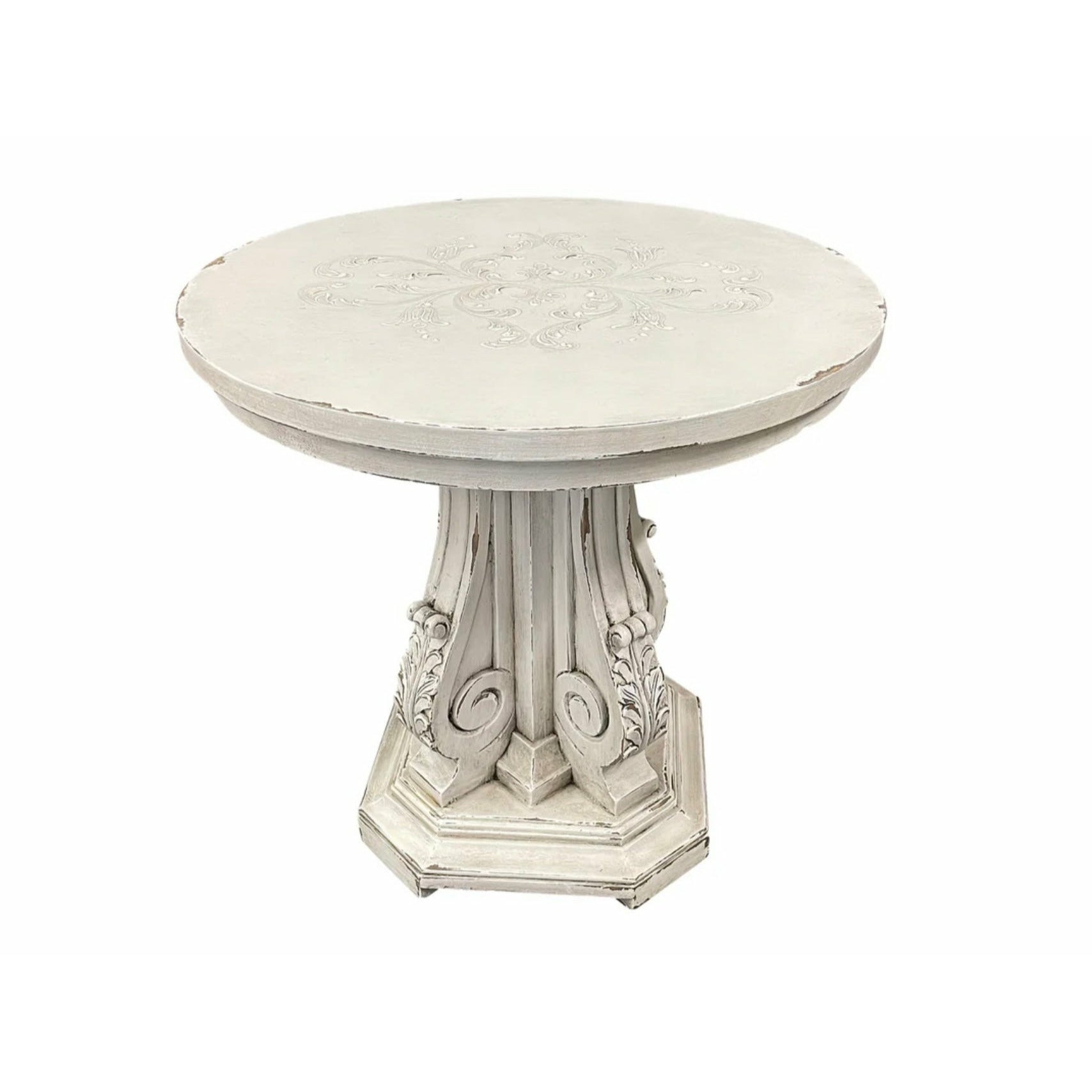 Casa Bonita Peruvian Hand-Painted Carved Wood Genova Round End Table - Image 1
