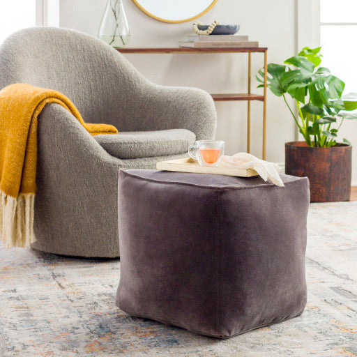 Surya Modern Gray Cotton Velvet Pouf Ottoman CVPF-022 - Image 3