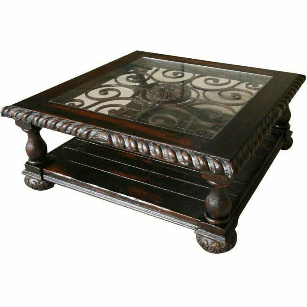 Casa Bonita Peruvian Hand-Painted Carved Wood and Hand Forged Iron Hacienda Coffee Table - Image 1