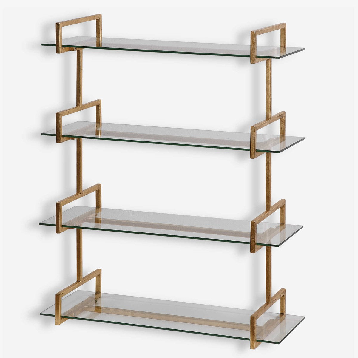 Uttermost Auley Antiqued Gold Leaf Iron with Tempered Glass Shelves Wall Shelf - Image 2