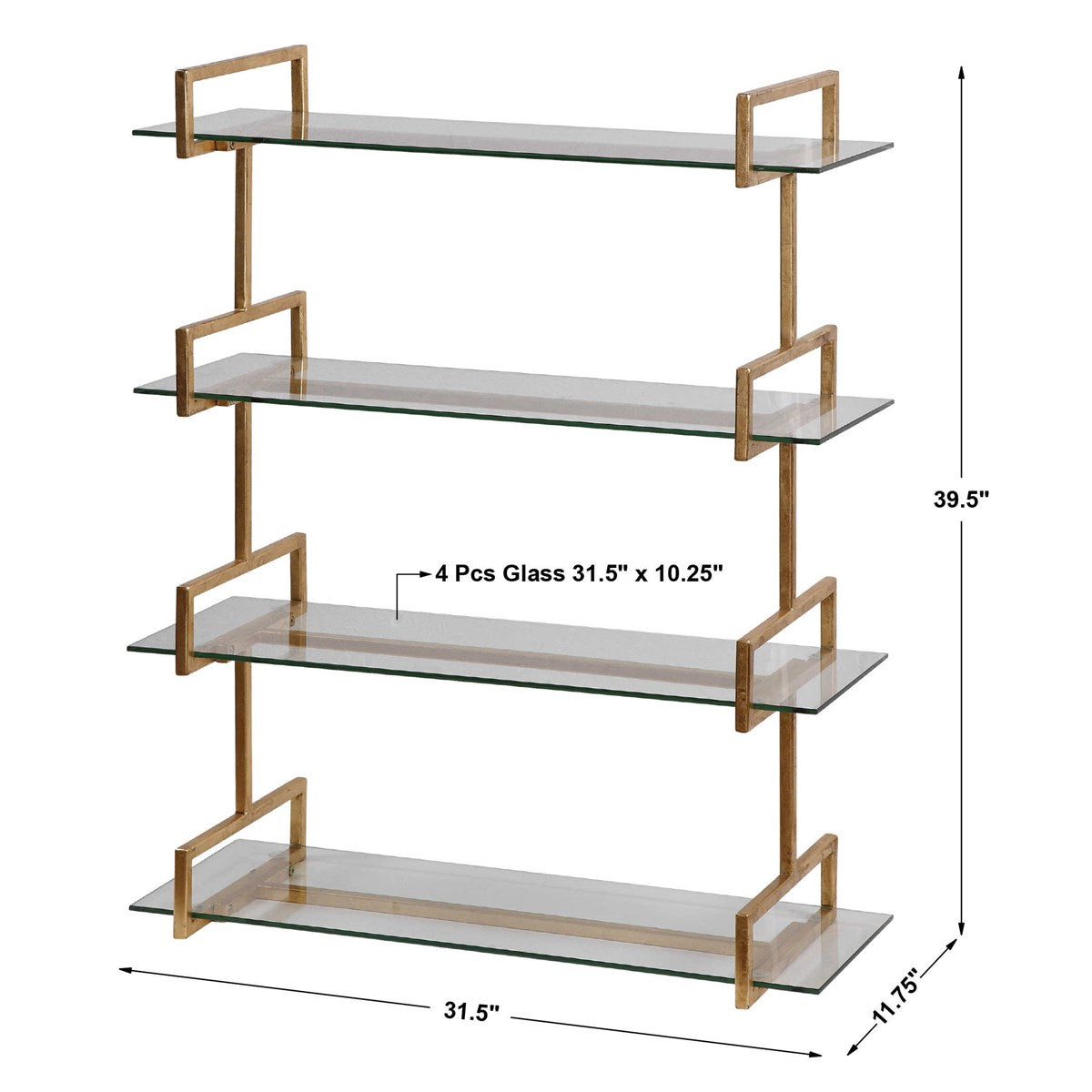 Uttermost Auley Antiqued Gold Leaf Iron with Tempered Glass Shelves Wall Shelf - Image 3