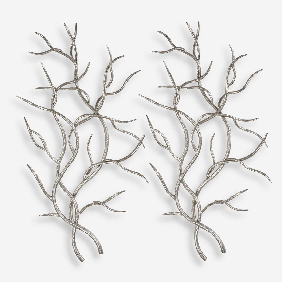 Uttermost Silver Branches Silver Leaf Hammered Iron Set of 2 Metal Wall Decor - Image 2
