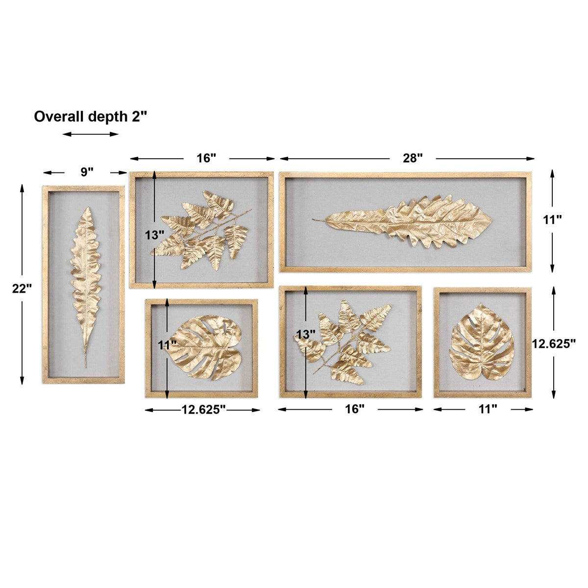 Uttermost Golden Leaves Set of 6 Shadow Box Frames - Image 3