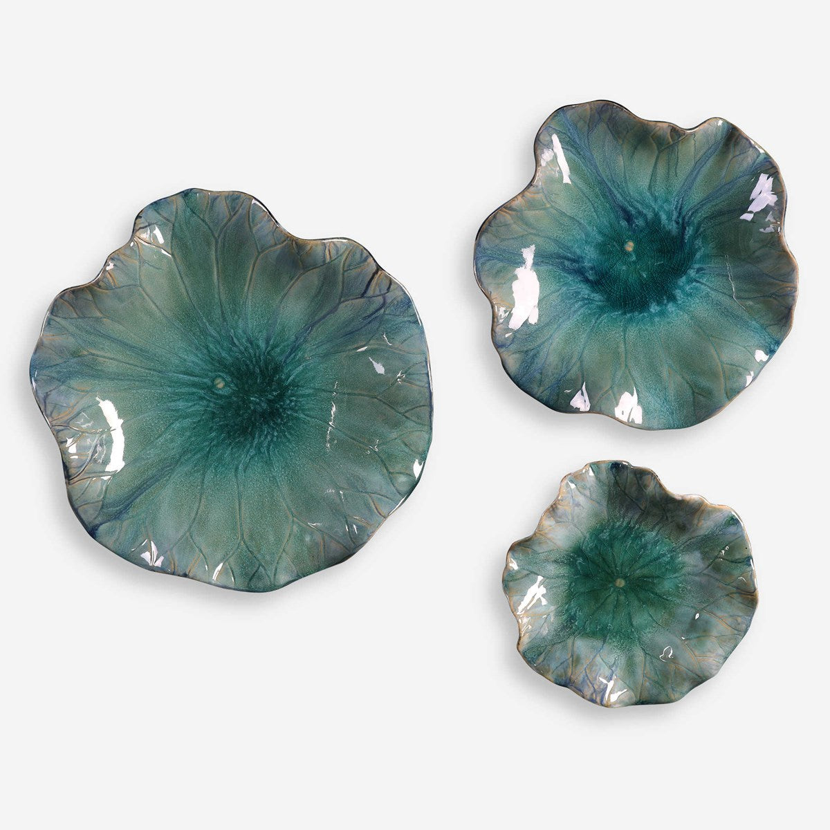 Uttermost Abella Set of 3 Aqua Ceramic Flowers Wall Decor - Image 2