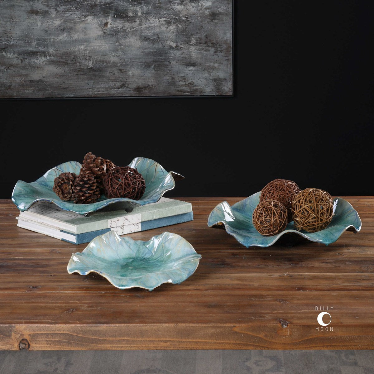 Uttermost Abella Set of 3 Aqua Ceramic Flowers Wall Decor - Image 3