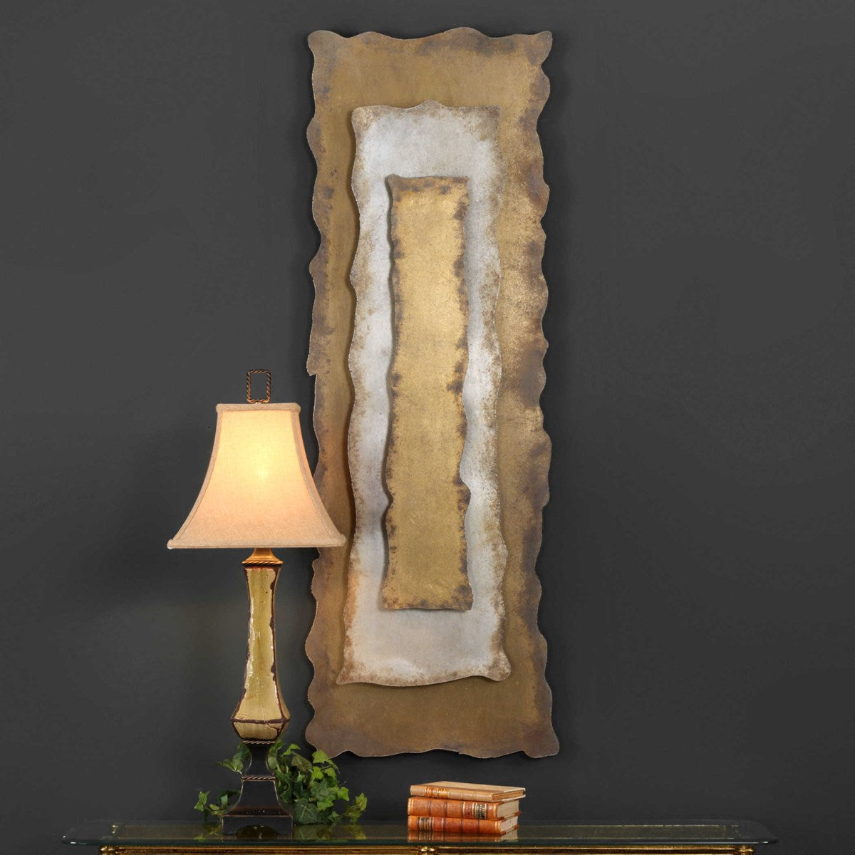 Uttermost Jaymes Antique Bronze, Silver and Gold Metal Wall Panel - Image 3