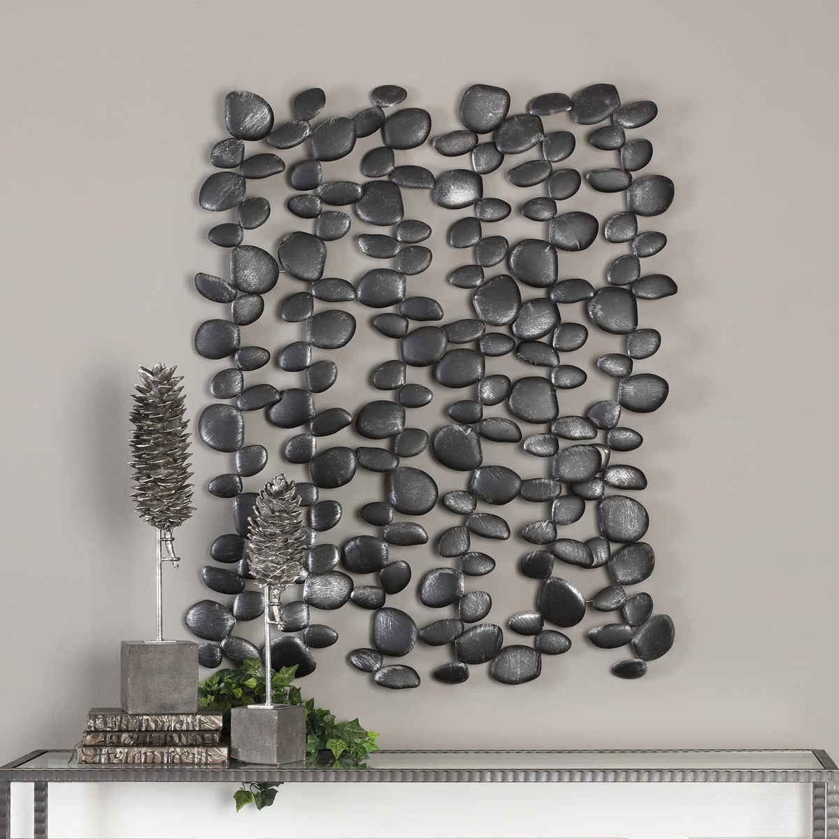 Uttermost Skipping Stones Charcoal Black Pebbles Metal Wall Decor - Image 3