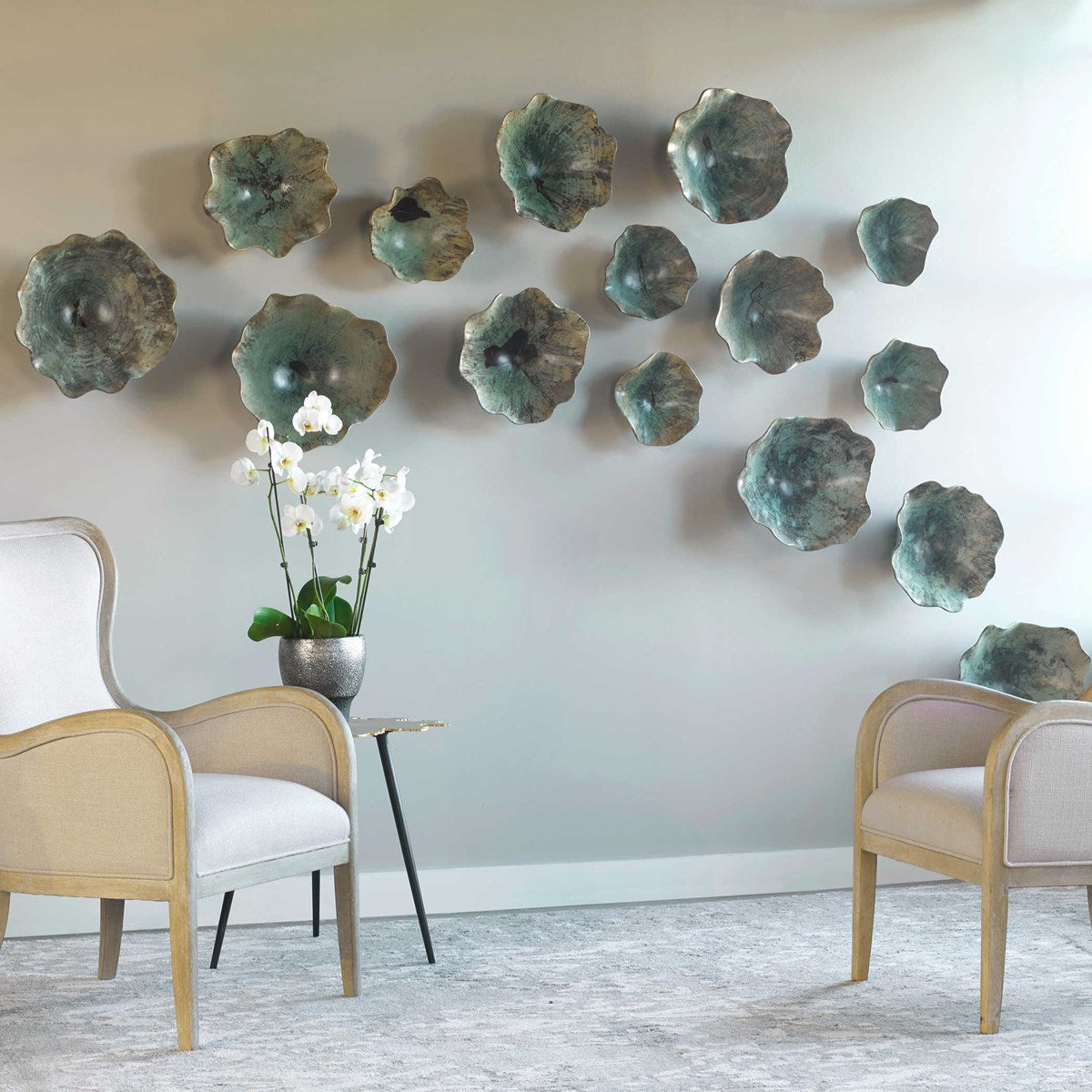 Uttermost Teo Soft Blue Green Tamarind Set of 3 Wood Wall Decor