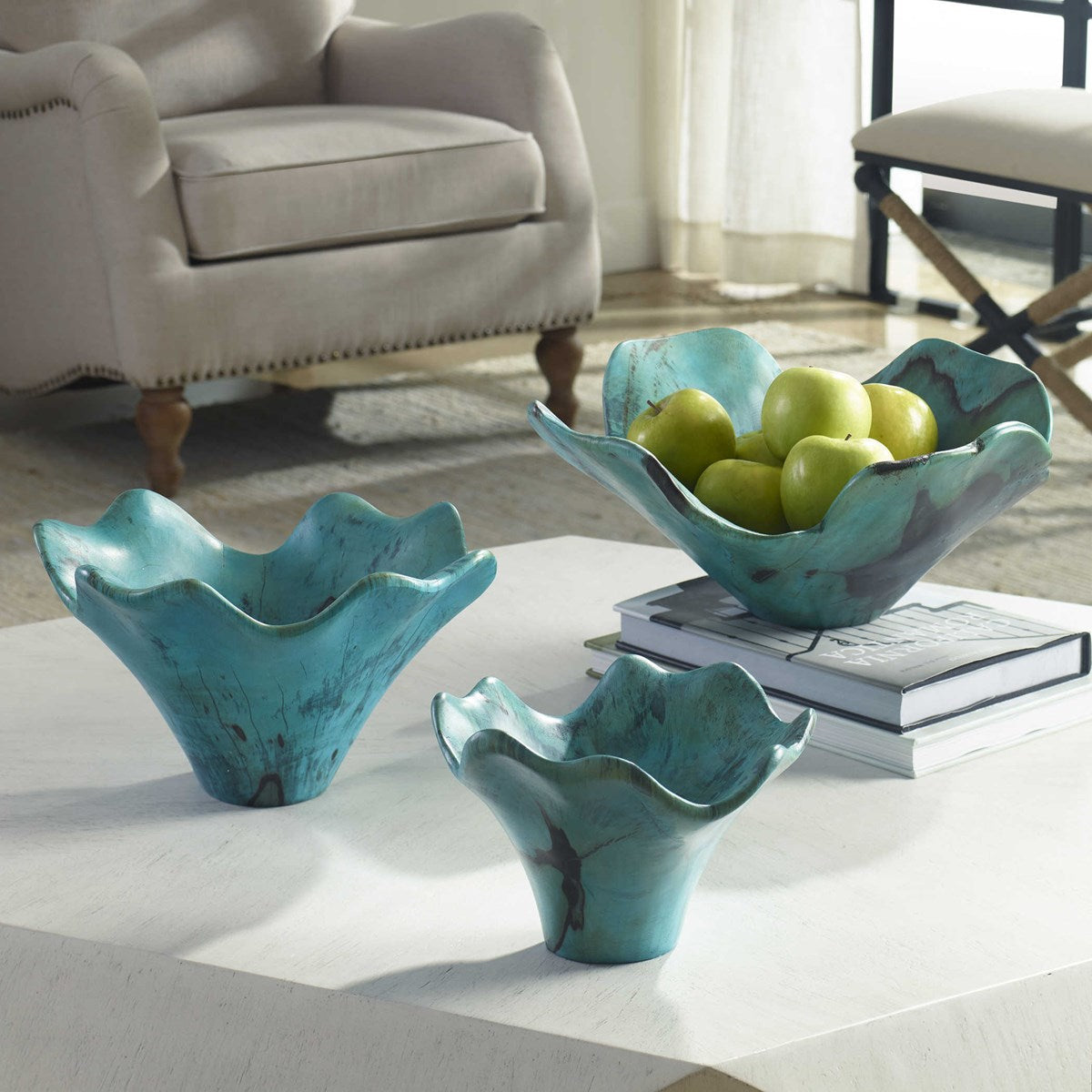 Uttermost Teo Soft Blue Green Tamarind Set of 3 Wood Wall Decor - Image 3