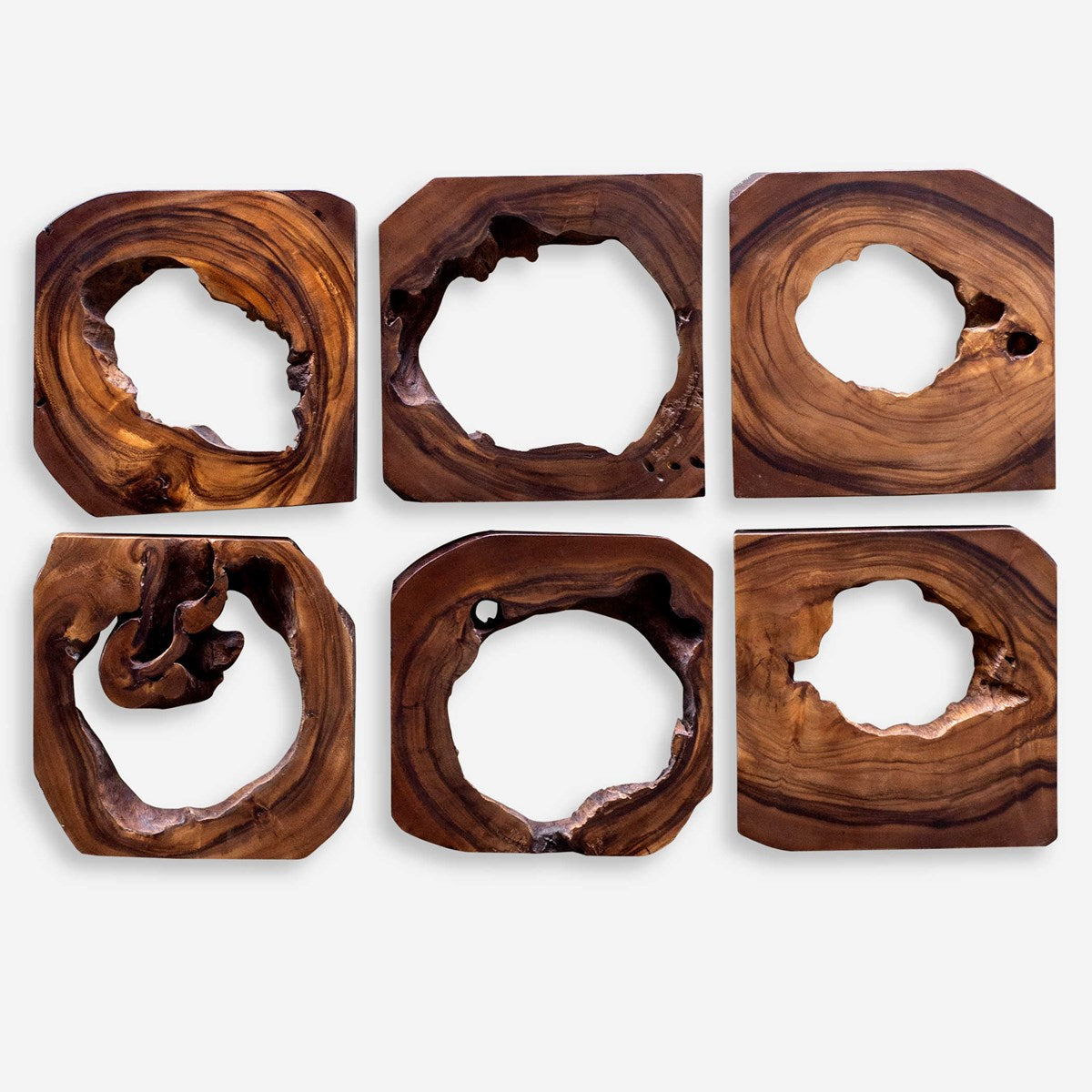 Uttermost Adlai Rich Coffee Brown Set of 6 Suar Wood Wall Art - Image 2