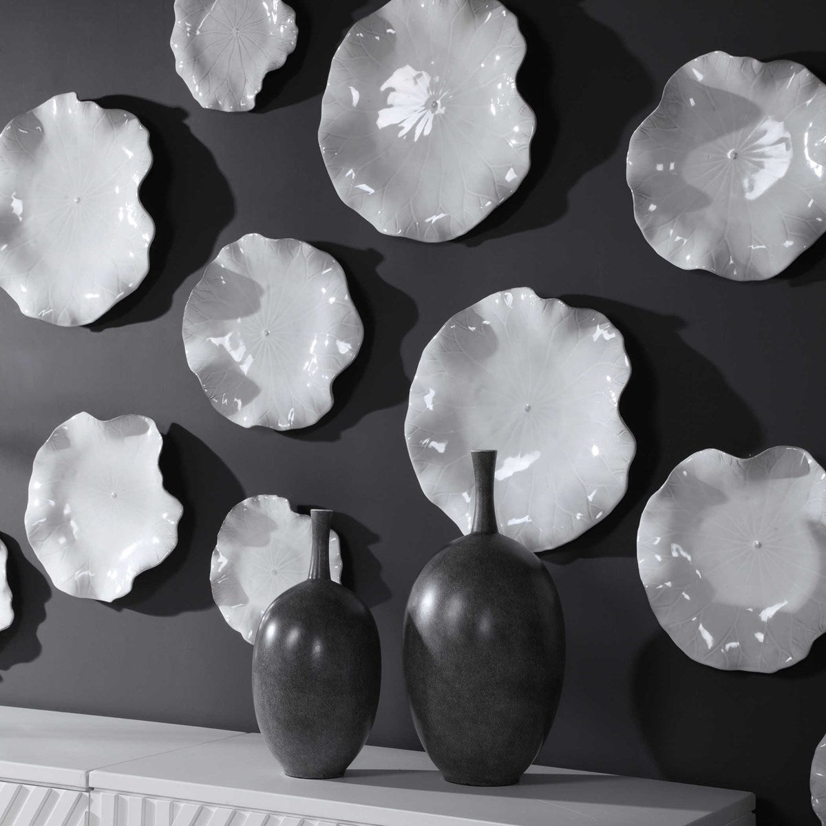 Uttermost Abella White Set of 3 Ceramic Flowers Wall Decor - Image 3