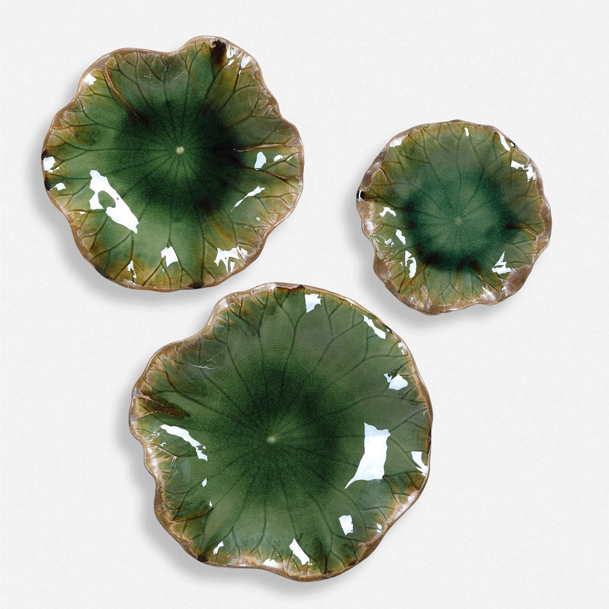 Uttermost Abella Forest Green Set of 3 Ceramic Flowers Wall Decor - Image 2