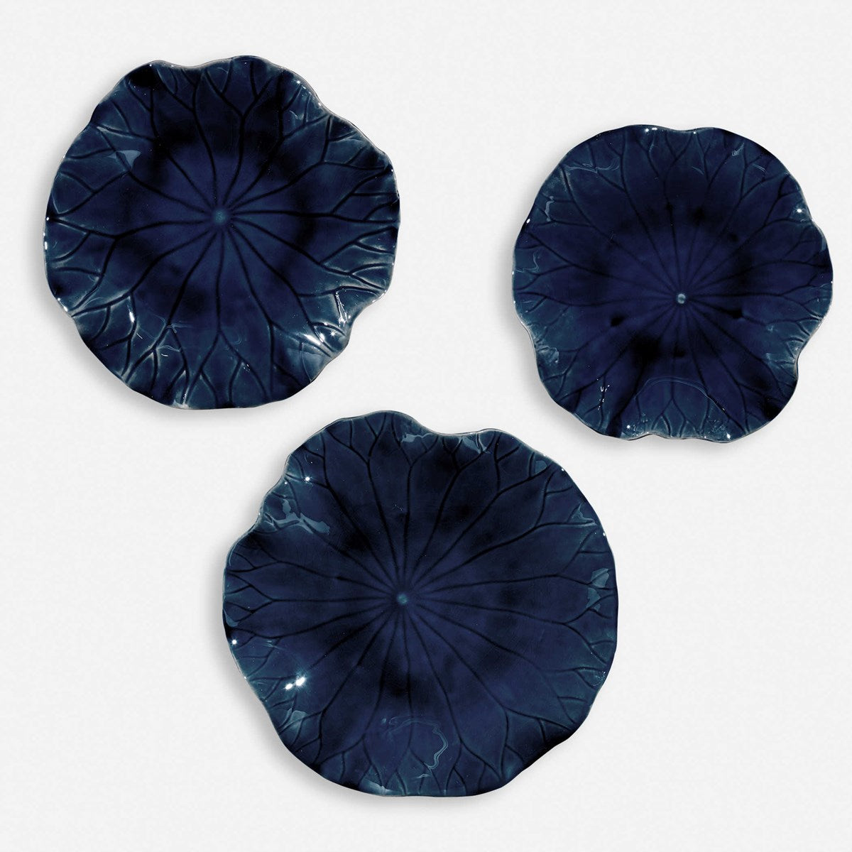 Uttermost Abella Cobalt Set of 3 Ceramic Flowers Wall Decor - Image 2