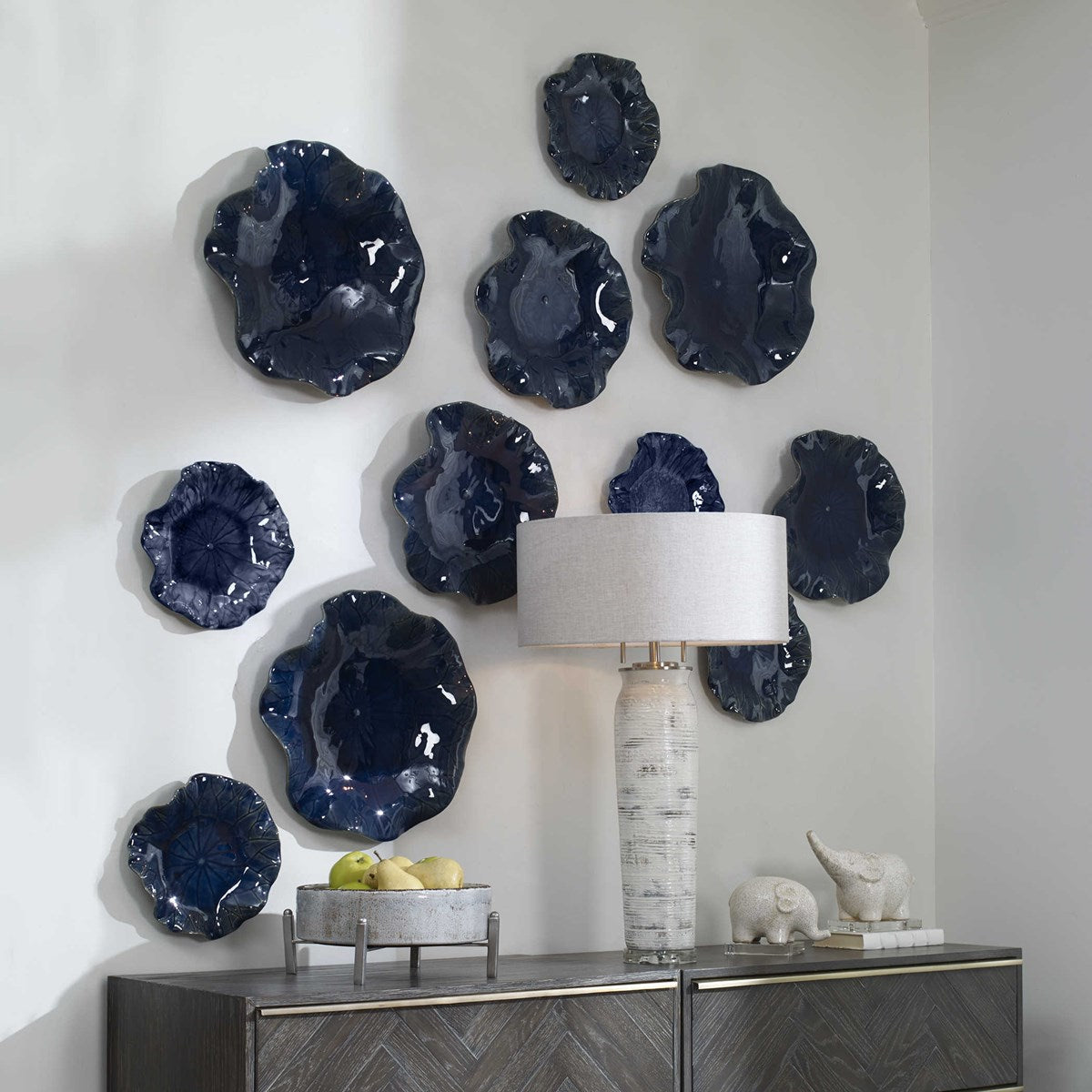 Uttermost Abella Cobalt Set of 3 Ceramic Flowers Wall Decor - Image 3