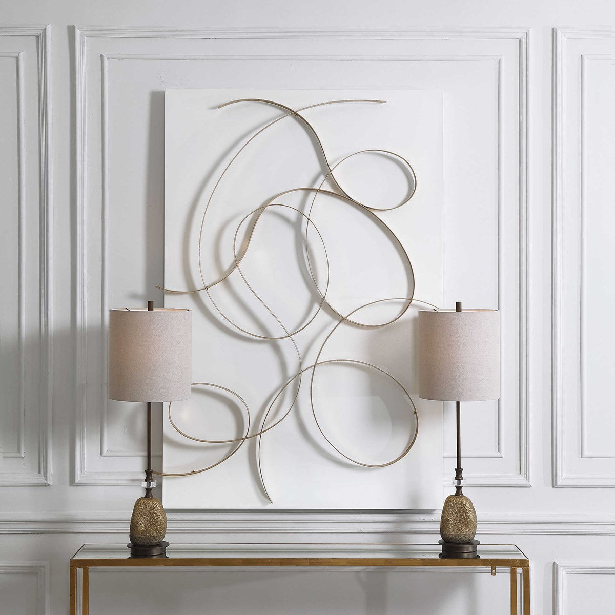 Uttermost Freehand Matte White and Brushed Gold Iron Metal Wall Panel - Image 2