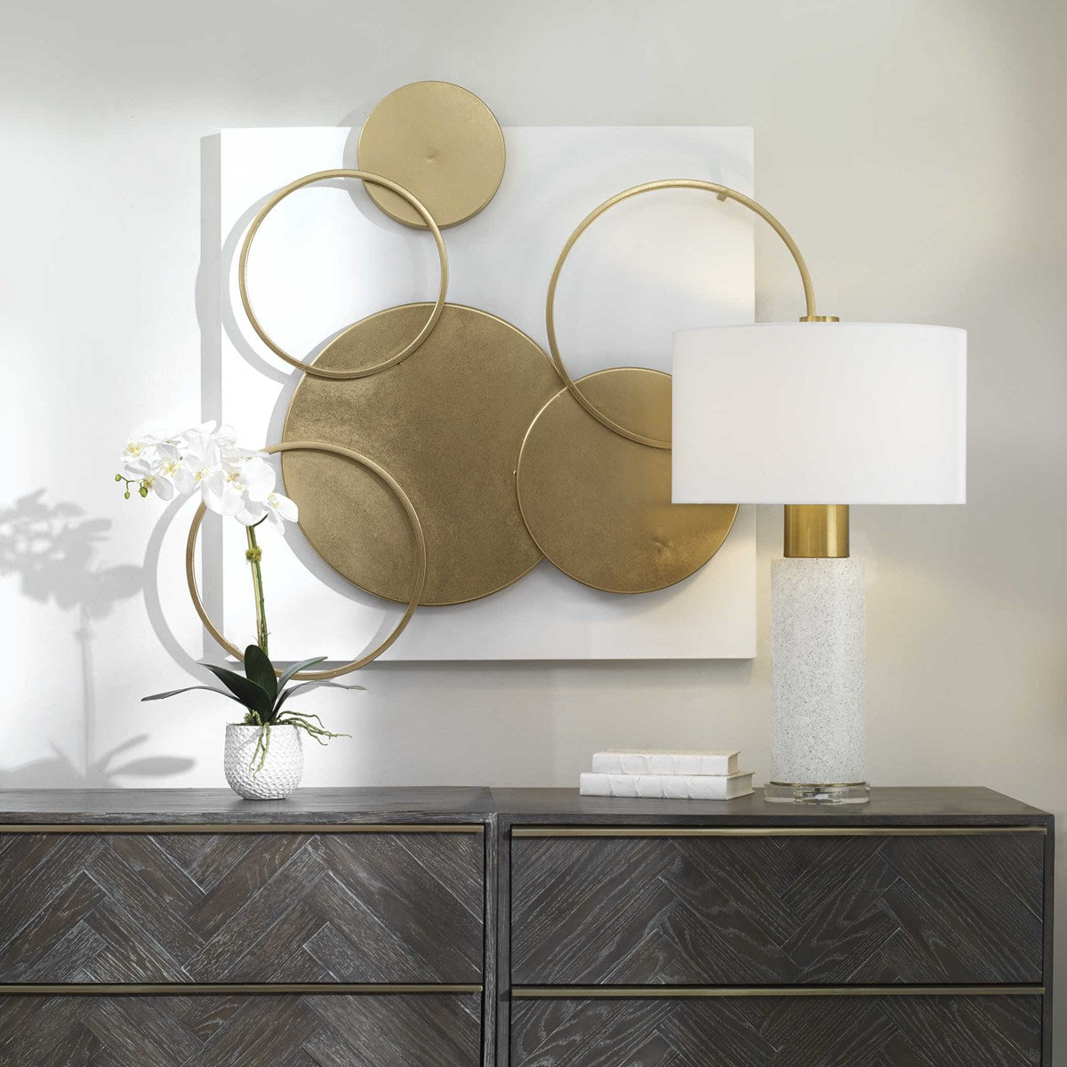 Uttermost Adagio Matte White With Gold Leaf Metal Wall Panel