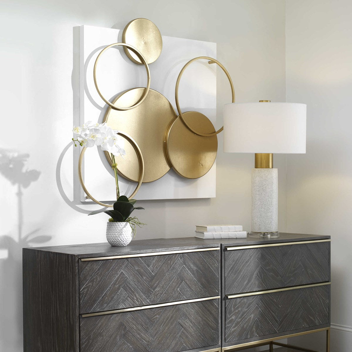 Uttermost Adagio Matte White With Gold Leaf Metal Wall Panel - Image 3