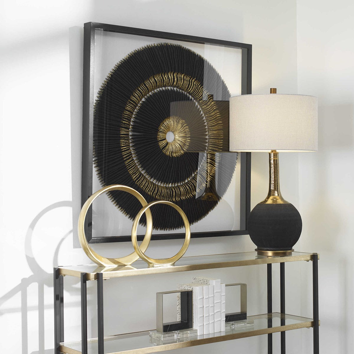 Uttermost Sandara Gold Leaf and Black Medallion Shadow Box Frame - Image 3