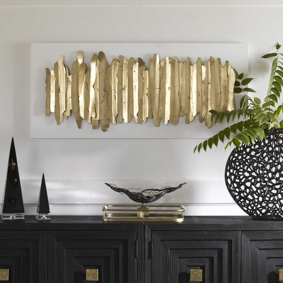 Uttermost Lev Gold Leaf and Matte White Metal Wall Decor
