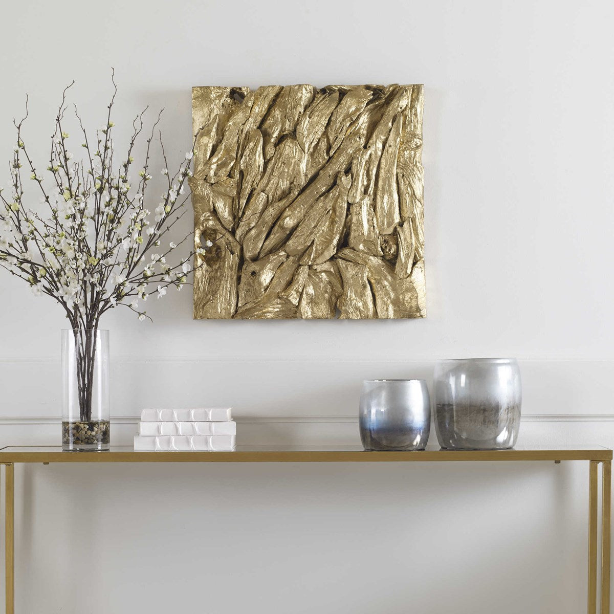 Uttermost Rio Gold Leaf Teak Wood Wall Decor