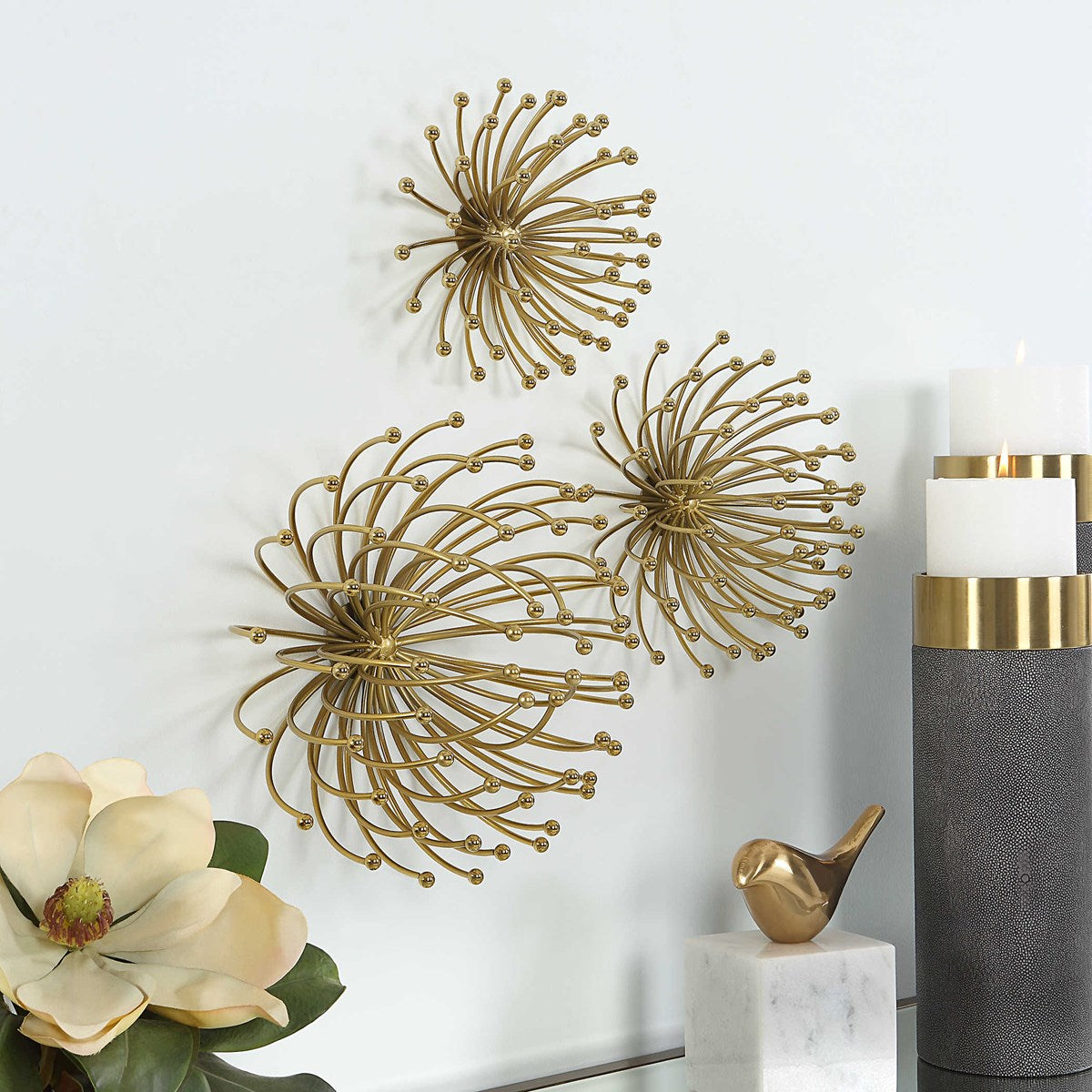 Uttermost Aga Plated Gold Set of 3 Metal Wall Decor - Image 3