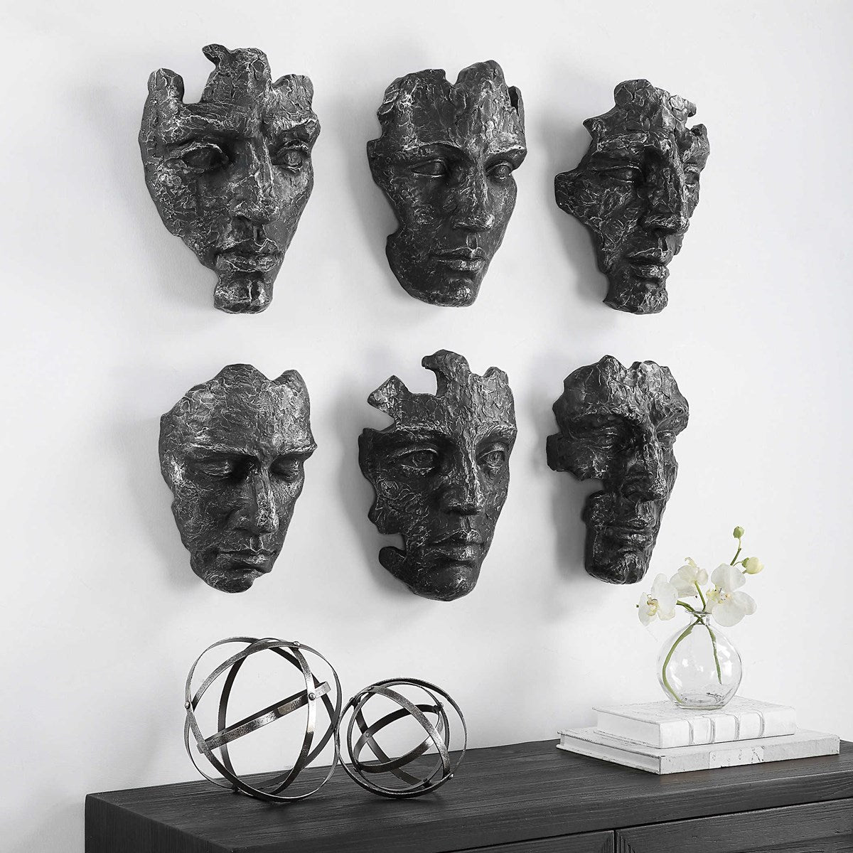 Uttermost Self-Portrait Steel Gray Modern Set of 6 Wall Decor - Image 3
