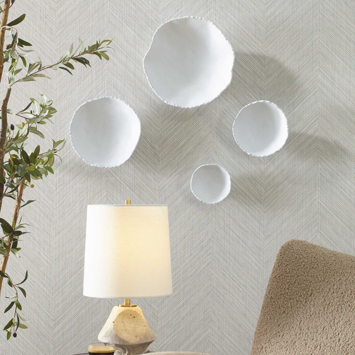 Uttermost Lucky Coins Set of 4 White Bowls Metal Wall Decor - Image 1