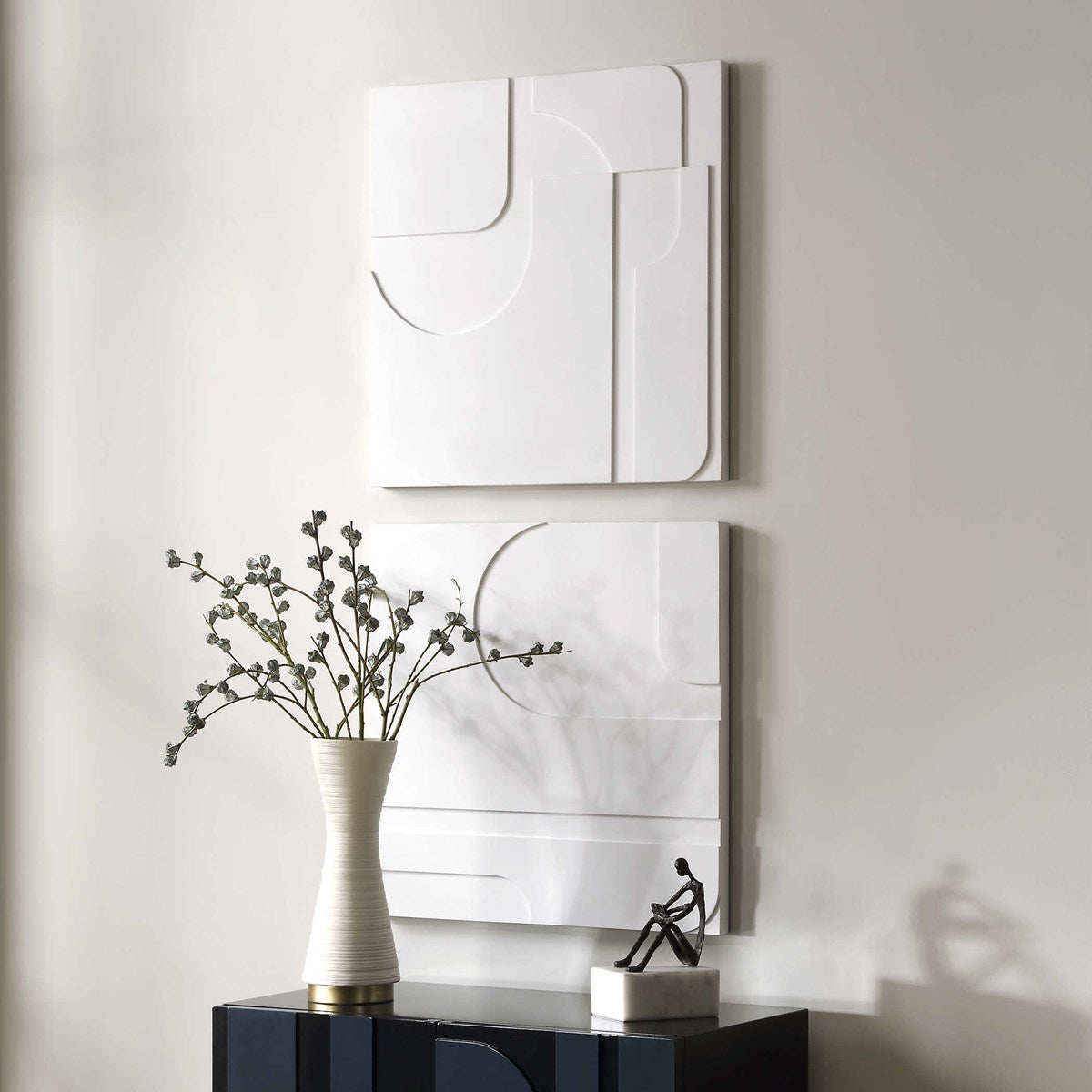 Uttermost Contours Set of 2 White Wood Wall Decor - Image 3