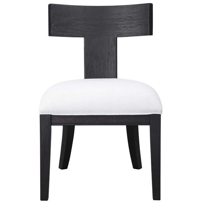 Uttermost Idris White Slubbed Performance Fabric Charcoal Black Wood Modern Dining Chair - Image 2