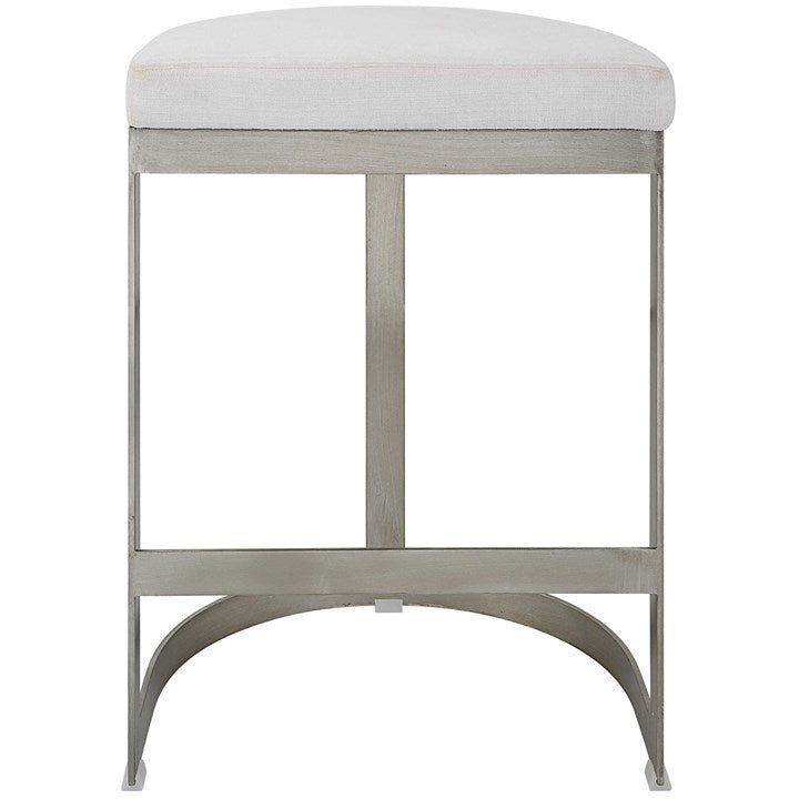 Uttermost Ivanna White Linen Performance Fabric Counter Stool With Brushed Silver Iron Base - Image 2