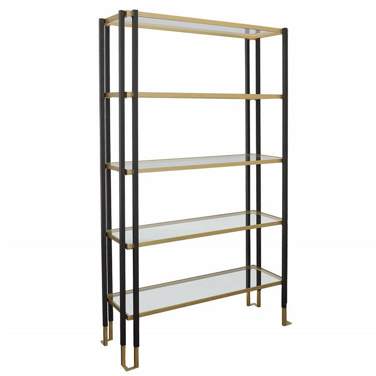 Uttermost Kentmore Contemporary Matte Black & Brushed Gold Iron Etagere Bookcase - Image 3