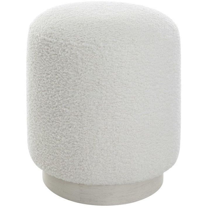 Uttermost Avila White Faux Shearling Fabric Round Ottoman - Image 3