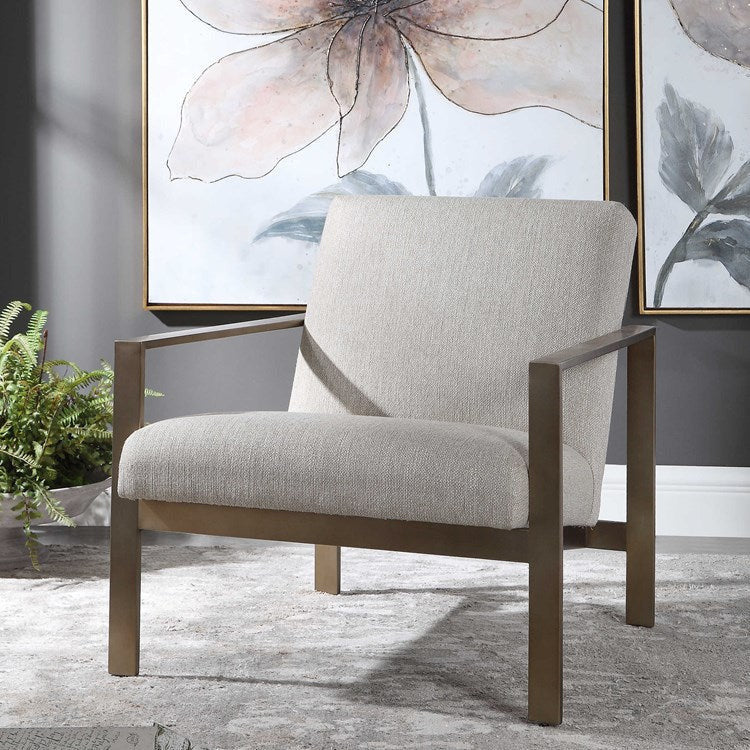 Uttermost Wills Oatmeal Woven Performance Fabric Antiqued Brass Accent Chair - Image 2