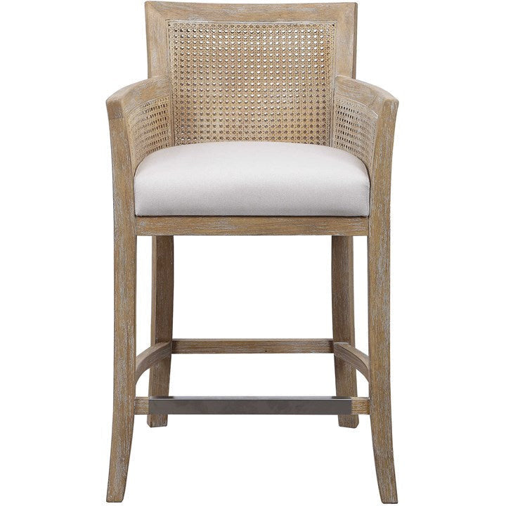Uttermost Encore Off White Linen Performance Fabric Natural Cane Counter Stool - Image 2