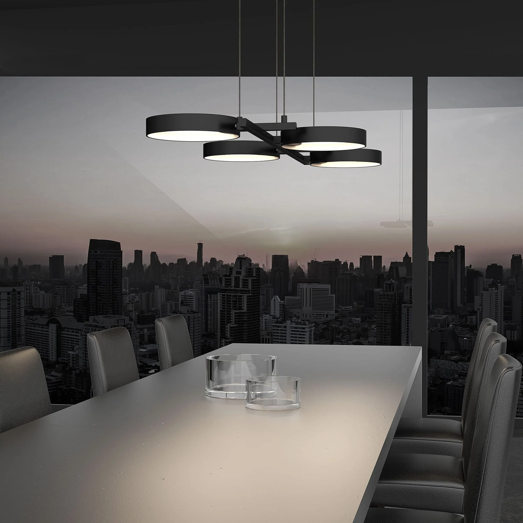 Light Guide 37.5" Wide 4.Light Satin Black Ring LED Pendant - Image 1