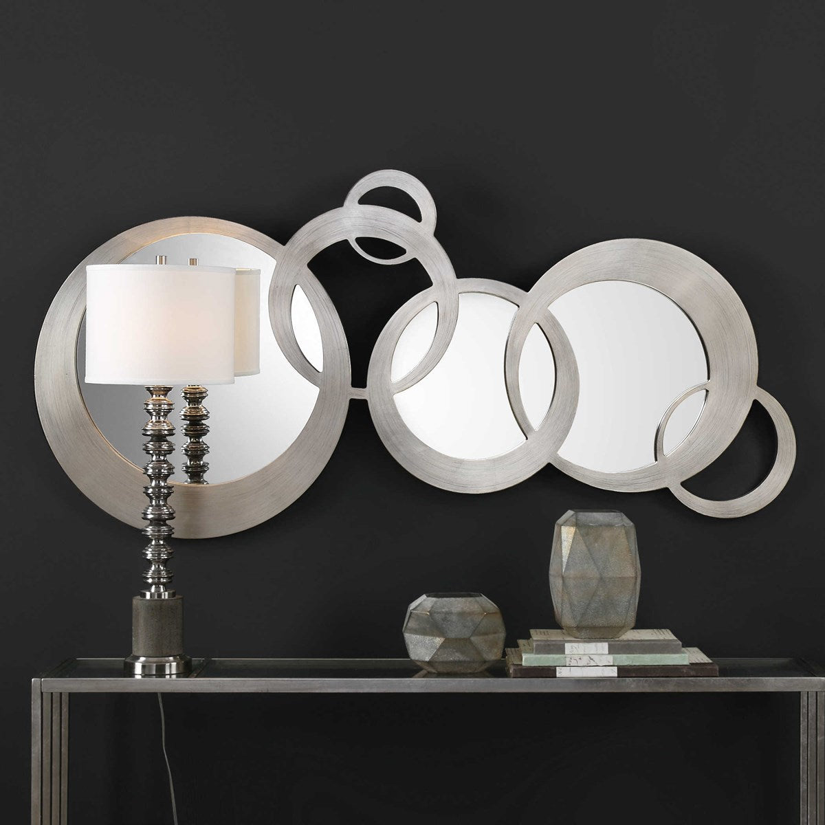 Uttermost Odiana Antiqued Silver Leaf Contemporary Round Ring Mirrors - Image 3