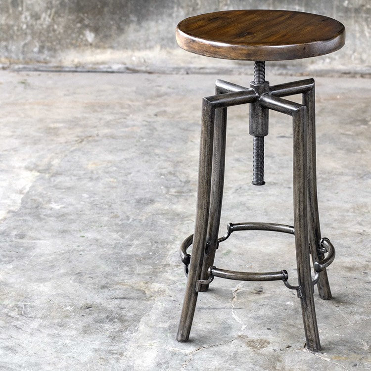 Uttermost Westlyn Dark Walnut Wood Bar Stool With Industrial Iron Base - Image 3