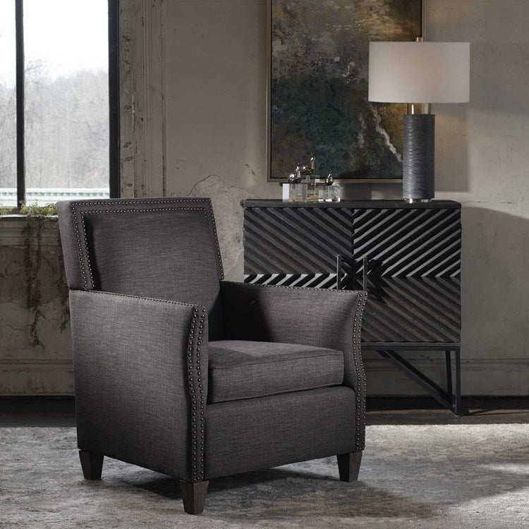 Uttermost Darick Charcoal Gray Linen Modern Club Chair - Image 3