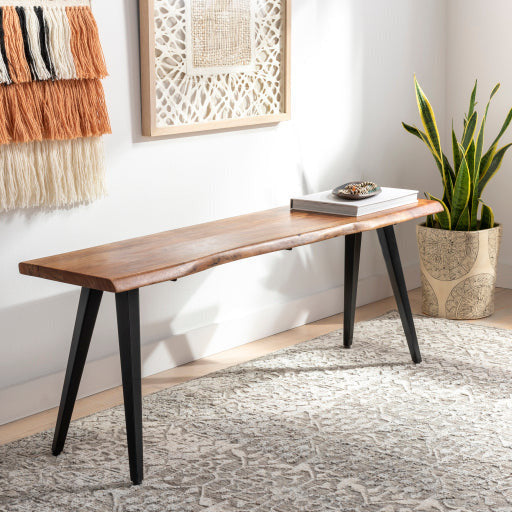 Surya Edge Rustic Modern Wood Bench With Black Steel Base DGE-001 - Image 1