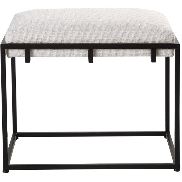 Uttermost Paradox Textured White Fabric Cushion Modern Black Iron Small Bench - Image 3