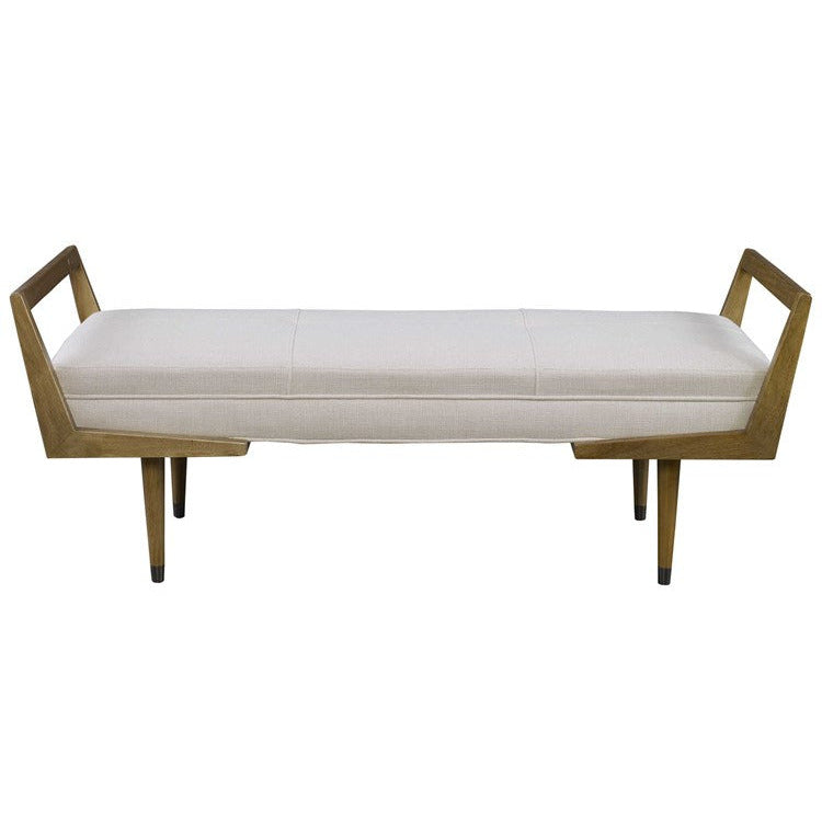 Uttermost Waylon Tufted Ivory Fabric Seat Cushion Modern Birch Wood Bench - Image 2