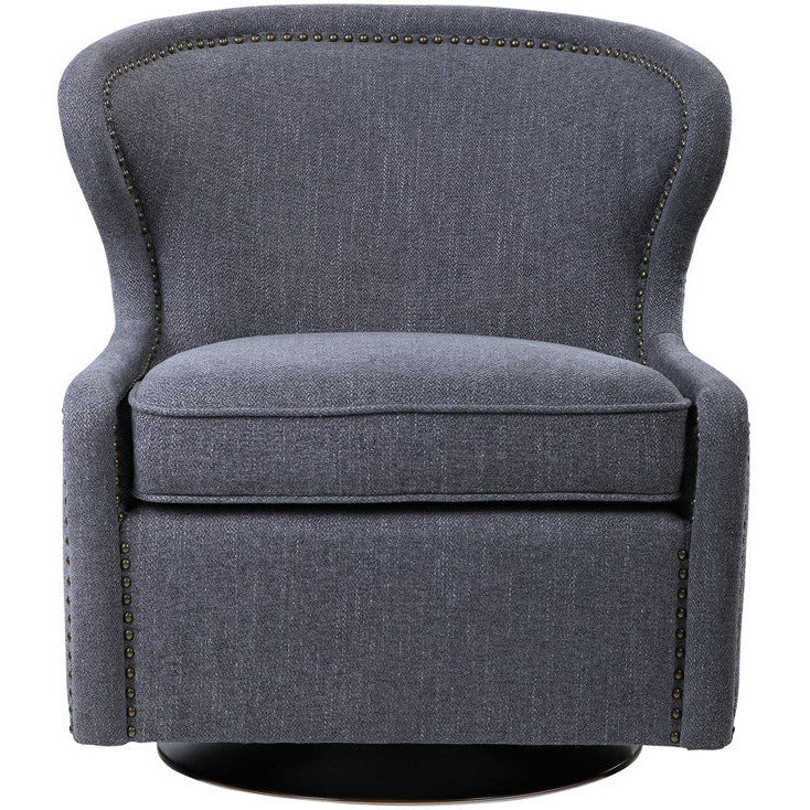 Uttermost Biscay Charcoal Gray Herringbone Fabric Contemporary Swivel Chair - Image 2