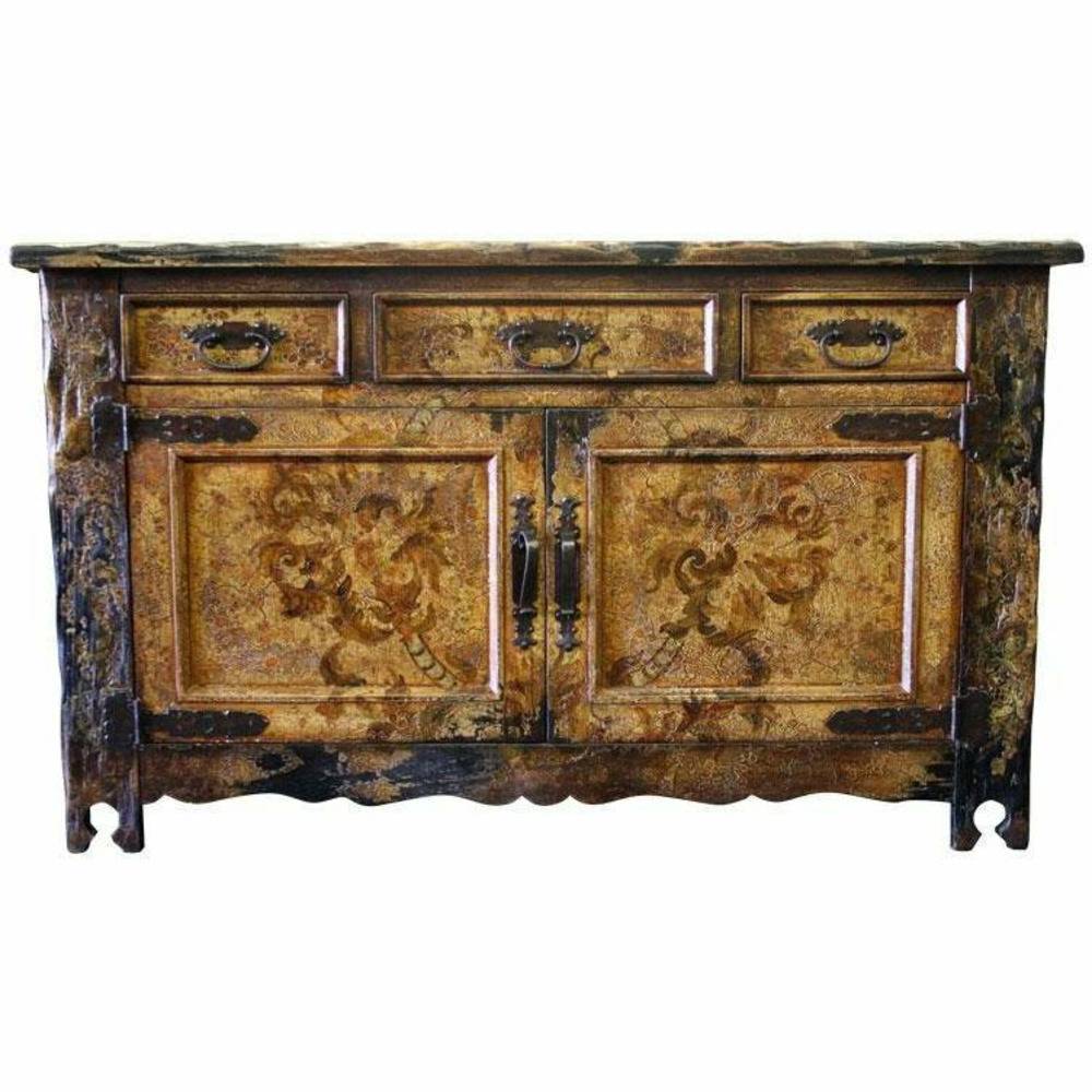 Casa Bonita Peruvian Hand-Painted Carved Wood Puebla Large Buffet - Image 1