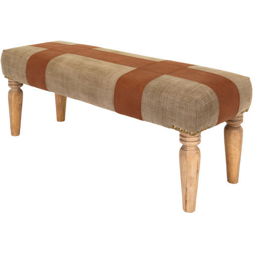 Surya Sacsha Rustic Modern Faux Leather Bench With Natural Wood Base SHC-001 - Image 2