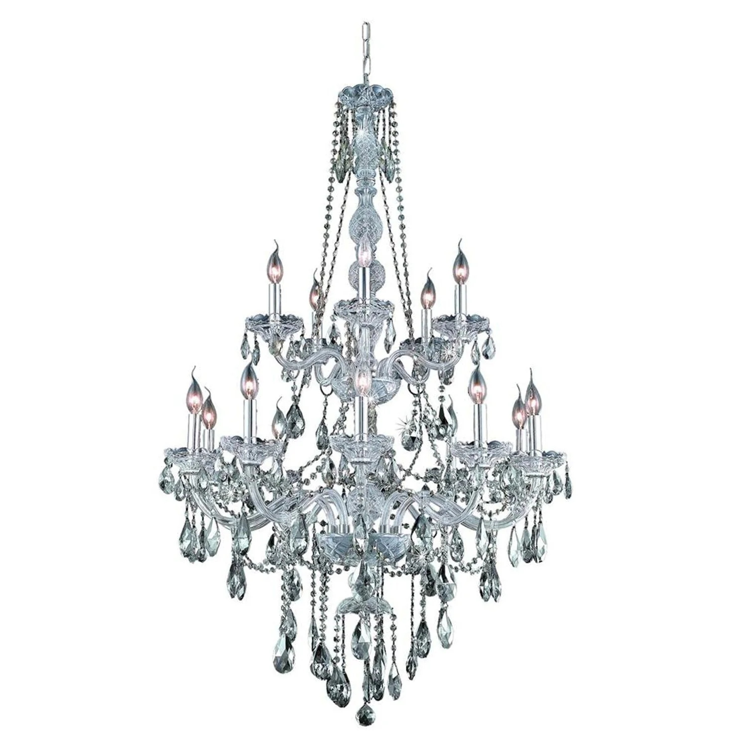 Chrome Fifteen-Light Chandelier with Golden Teak/Smoky Royal Cut Crystals - Image 1