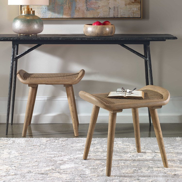 Uttermost Arne Woven Straw Seat Wood Small Bench