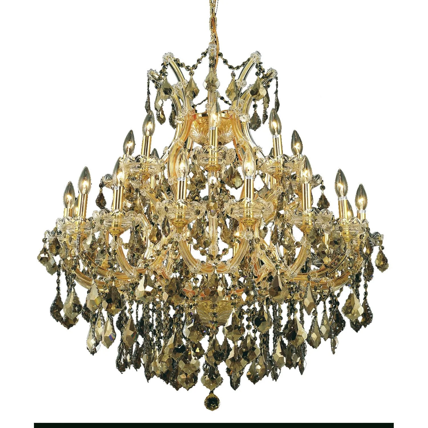 Maria Theresa Gold Twenty-Four Light Chandelier with Golden Teak/Smoky Royal Cut Crystals - Image 1