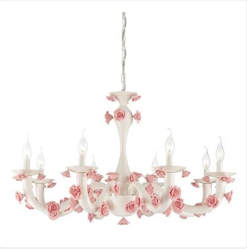 White / Pink Eight Light Chandelier - Image 1