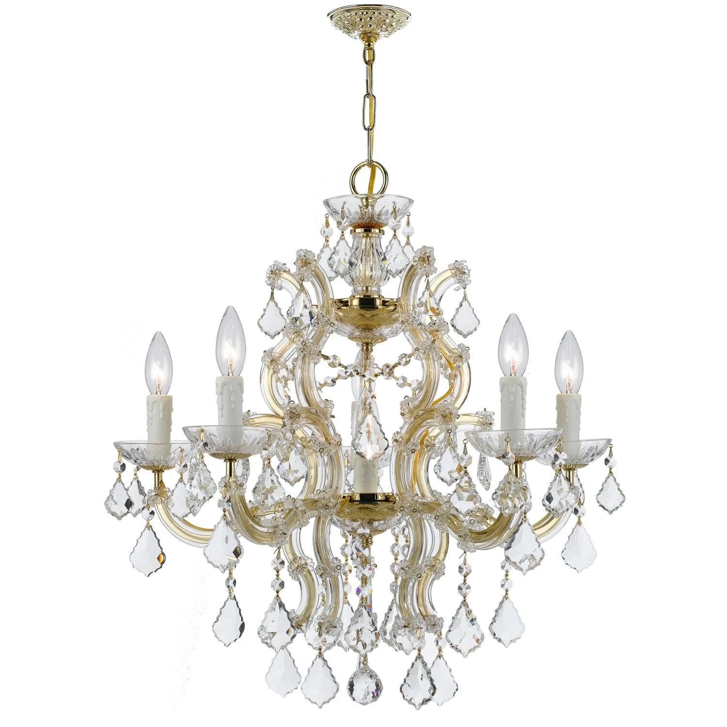Maria Theresa Gold 24.5-Inch Six Light Hand Cut Crystal Chandelier - Image 1